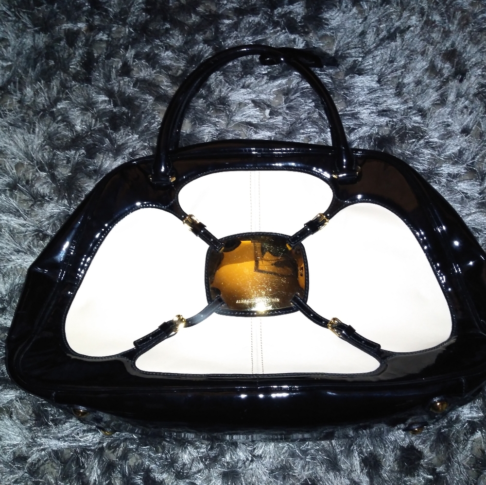 Alexander McQueen Black Patent & Cream Leather Bag